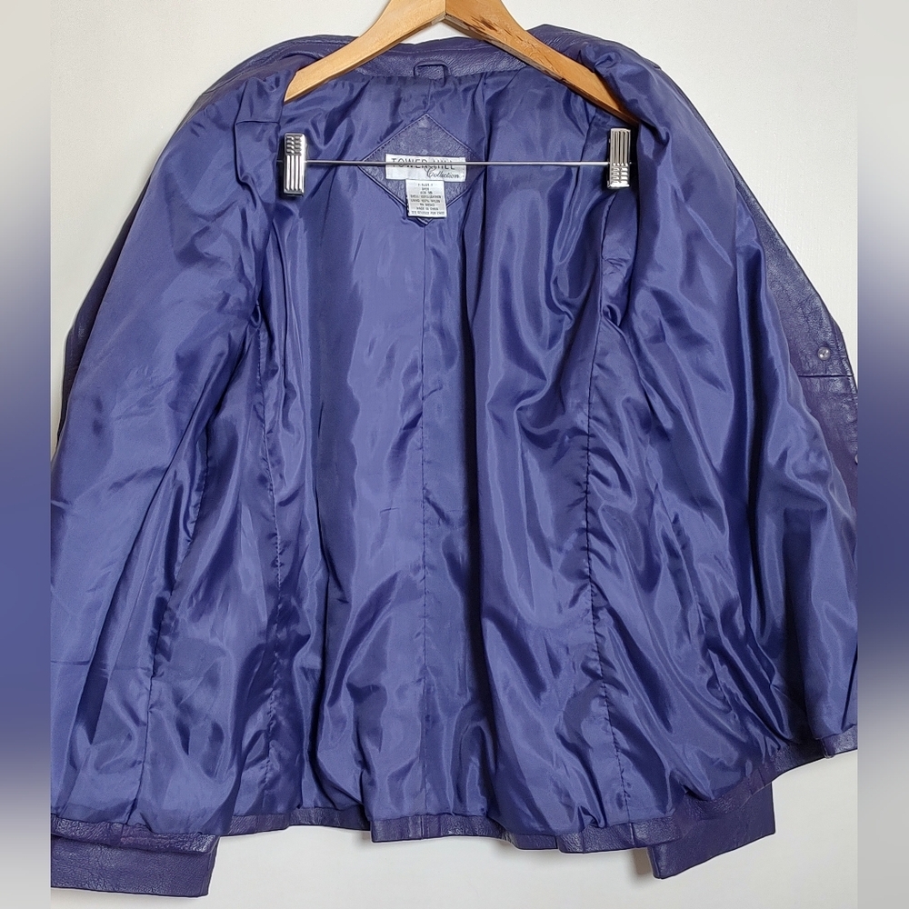 Vintage Tower Hill Women's Purple Leather Jacket Skirt Suit - Picture 7 of 11